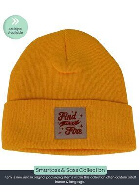 Find Your Fire” Yellow Beanie Hat – Knit Cuffed Winter Cap
